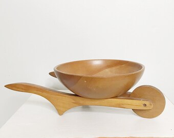 Vintage wooden bowl cart, handmade centerpiece bowl, key entry bowl