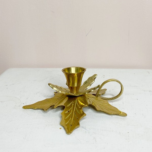 Leaves brass candle holder, Single candle holder with handle made in India