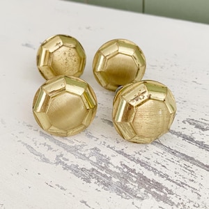 Vintage Brass Cabinet Knobs Set of 4 Faceted Gold Drawer Pulls Mid Century Furniture Hardware