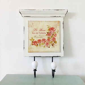 Shabby Chic Wall Hook with Ceramic Knobs – Vintage French Cottage Decor