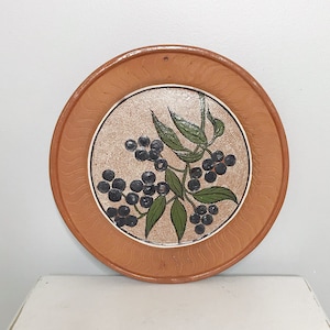 Vintage Sin Plomo clay hanging plate, Mexican art pottery plate