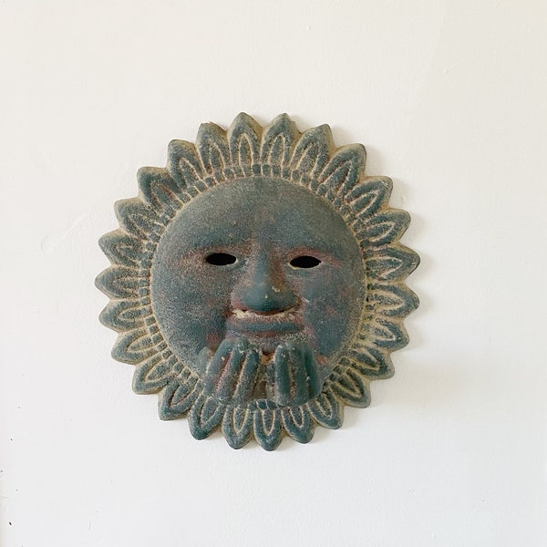 Sun face bird feeder made from ceramic, wall hanging sun face, bird feeder for garden area