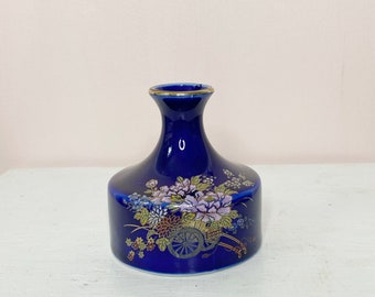 Small vintage Japanese vase, cobalt blue decorative vase