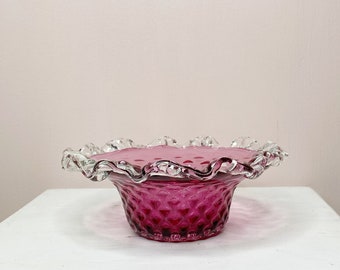 Vintage handblown purple glass bowl, amethyst textured glass