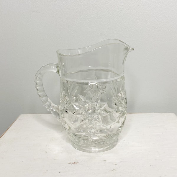 Mid century glass pitcher, small milk pitcher with floral design