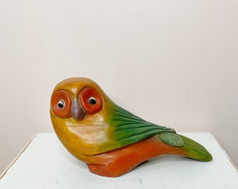 Hand carved wooden parrot, painted parrot figurine made from wood