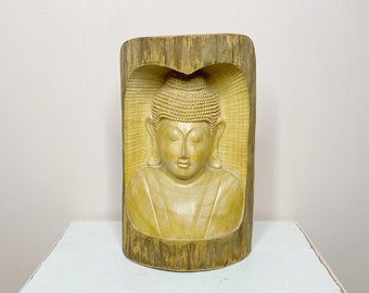 Wood buddha statue, Thai buddha art, carved buddist statue