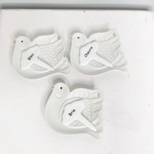 Vintage Dove ostfat – Set med 3 ostfat i keramik (blå, brie, chèvre), fransk lantlig porslin