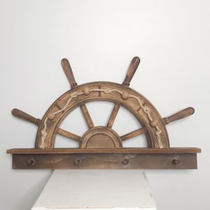 Coastal wooden hooks, bathroom hooks, captains wheel wall hanging