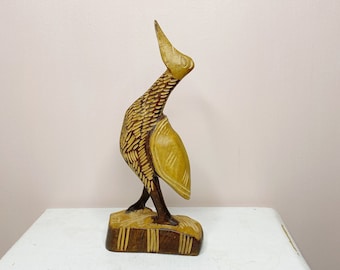 Hand carved wooden bird figurine, rustic wood bird sculpture