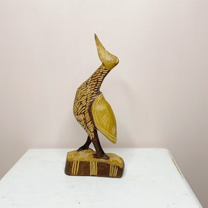 Hand carved wooden bird figurine, rustic wood bird sculpture