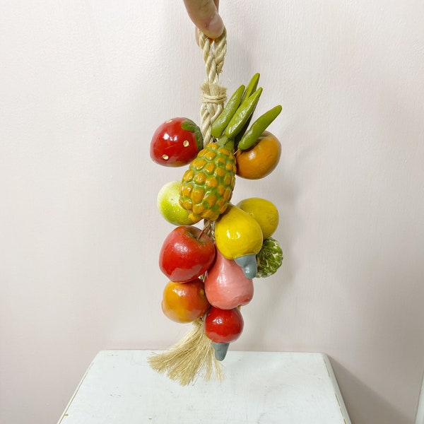 Vintage ceramic fruits on a rope, Hanging kitchen decor