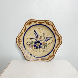 Vintage Tonala Keramik Teller, mexikanische Volkskunst, handgemachter Keramik Teller