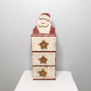 Small wooden drawers, Red Santa Claus wall organizer, Christmas decor mini drawer