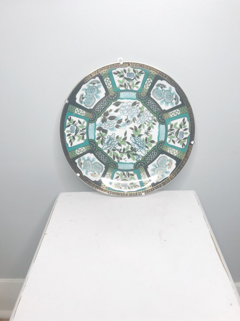 Saji Fine China Wall Hanging Plate Blue Floral Japanese Etsy