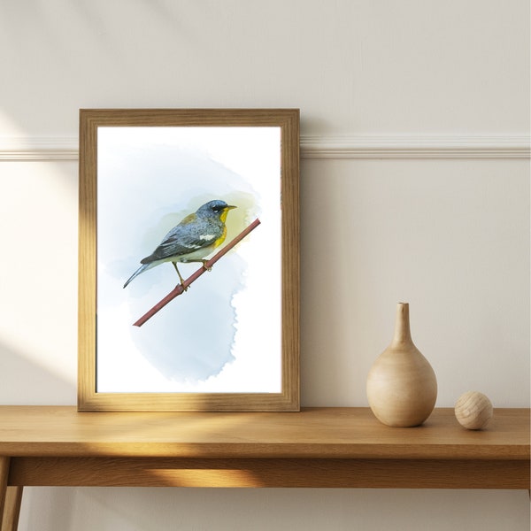 Watercolor blue bird printable wall art, bird photography poster