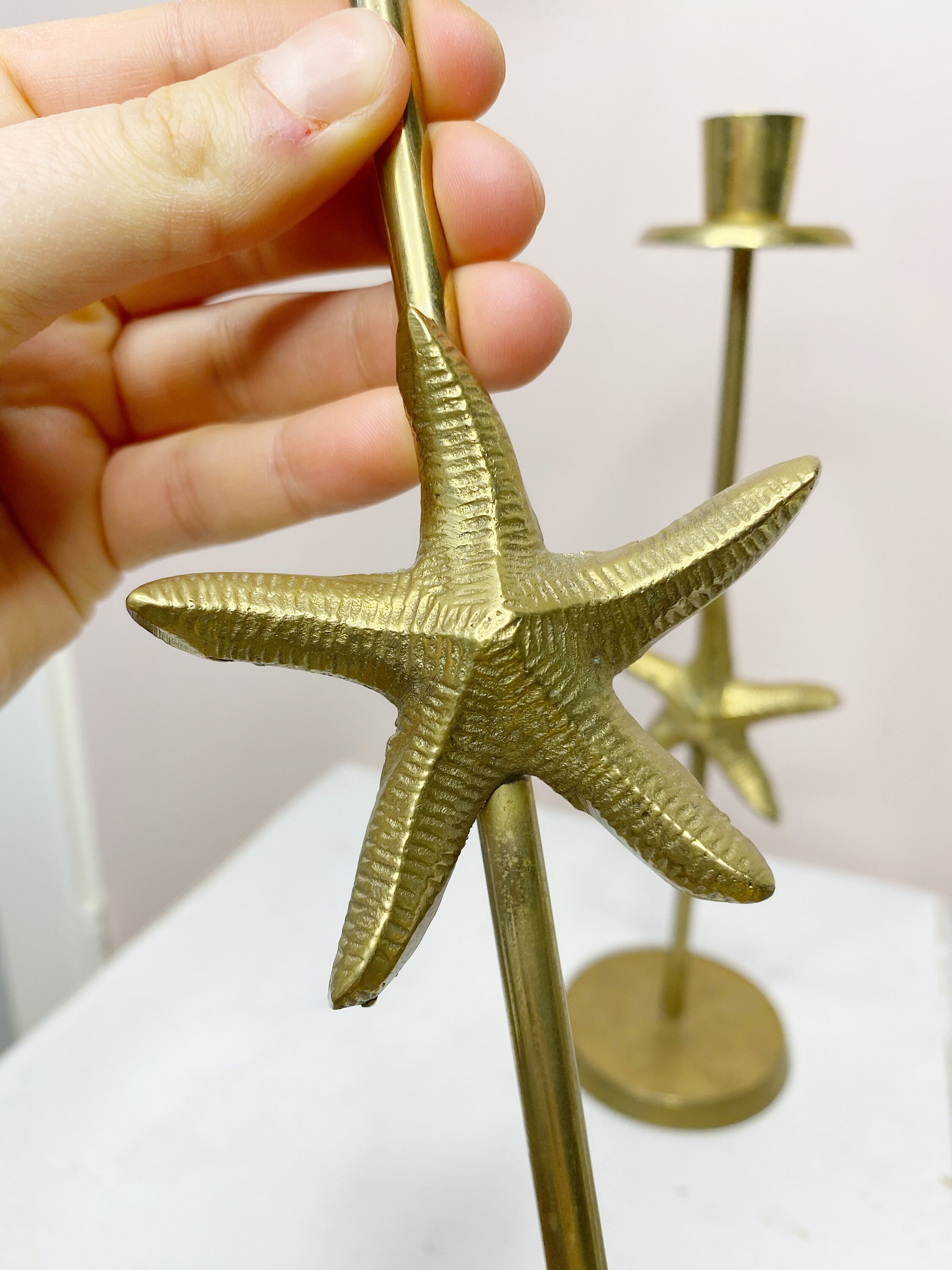 Tall Starfish Candle Holders Brass Candlestick Holders Etsy