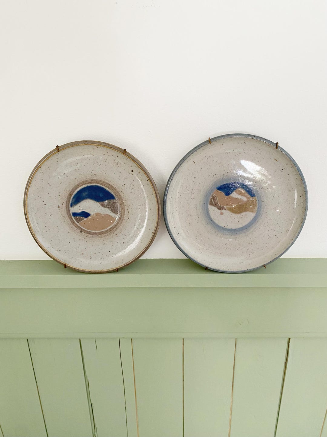 Set of 2 Vintage Studio Pottery Wall Plates, Abstract Landscape Design ...
