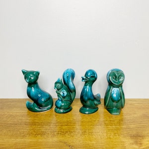 Vintage figurines made in Japan, Blue and green glazed animal figurines