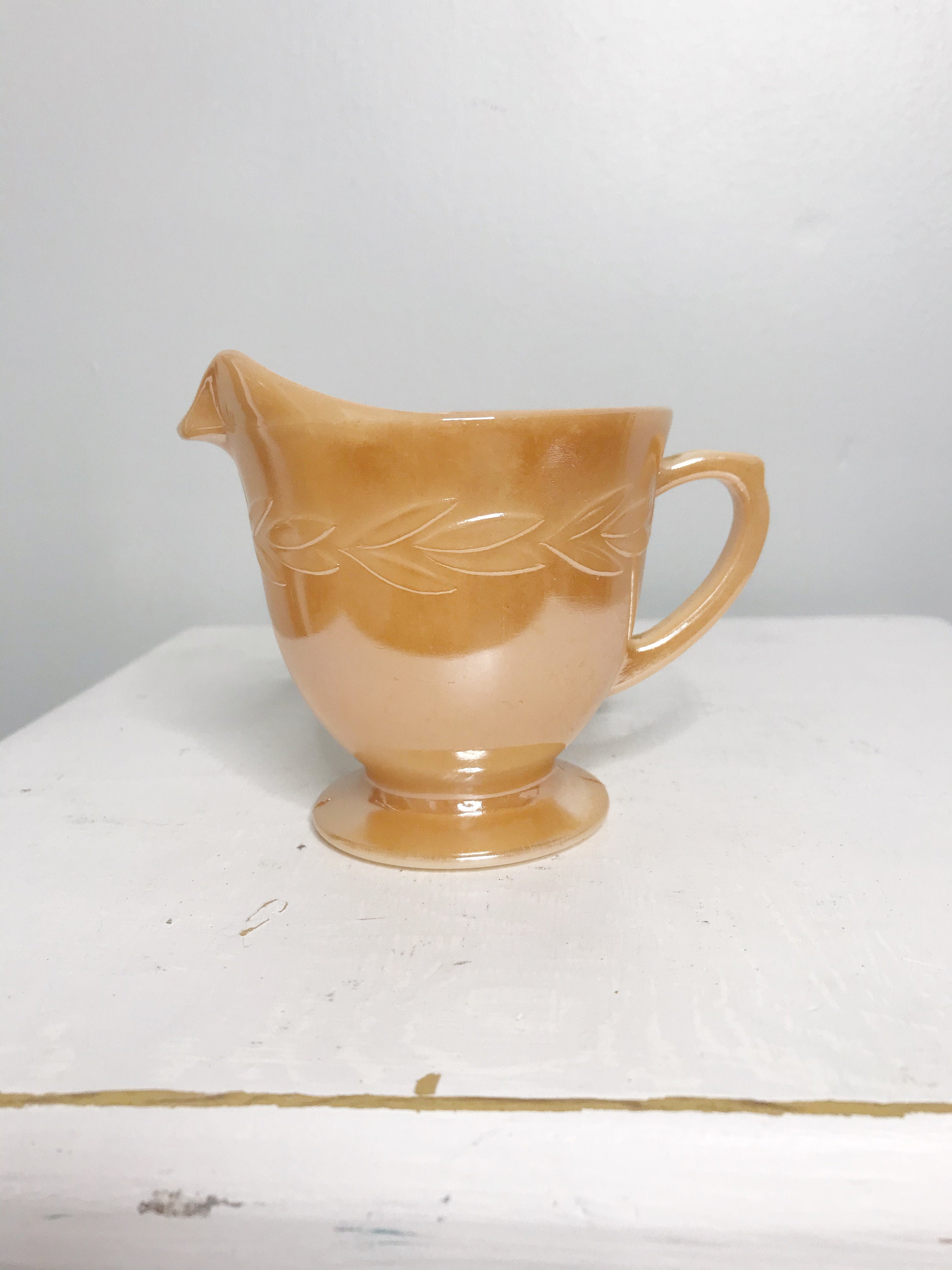 Vintage Fire king creamer small orange milk glass lusterware Etsy