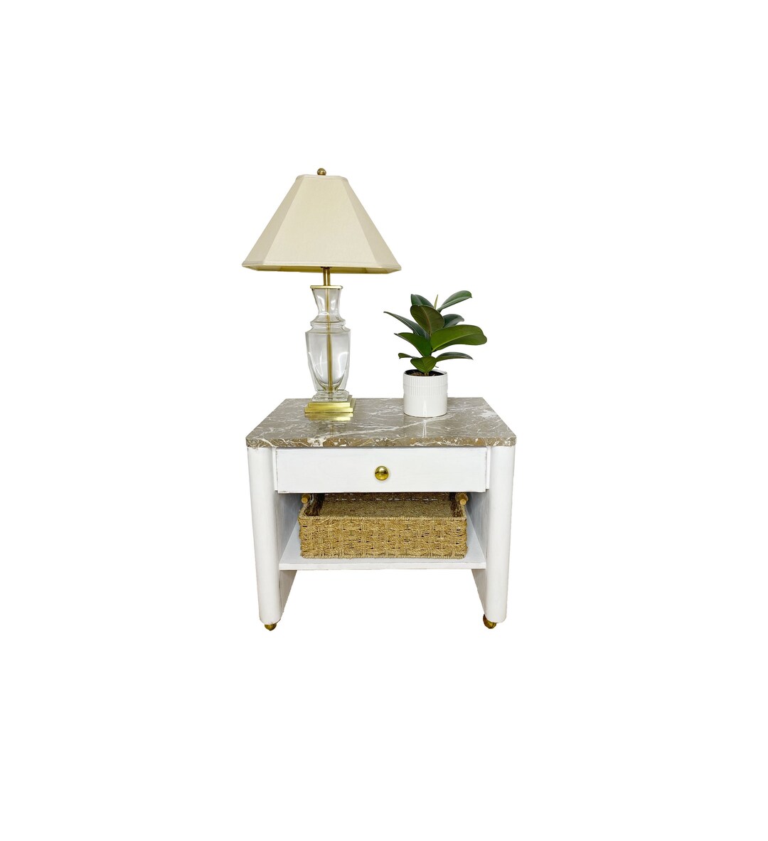 Marble Top Bedside Table, Hand Painted End Table for Living Room Etsy