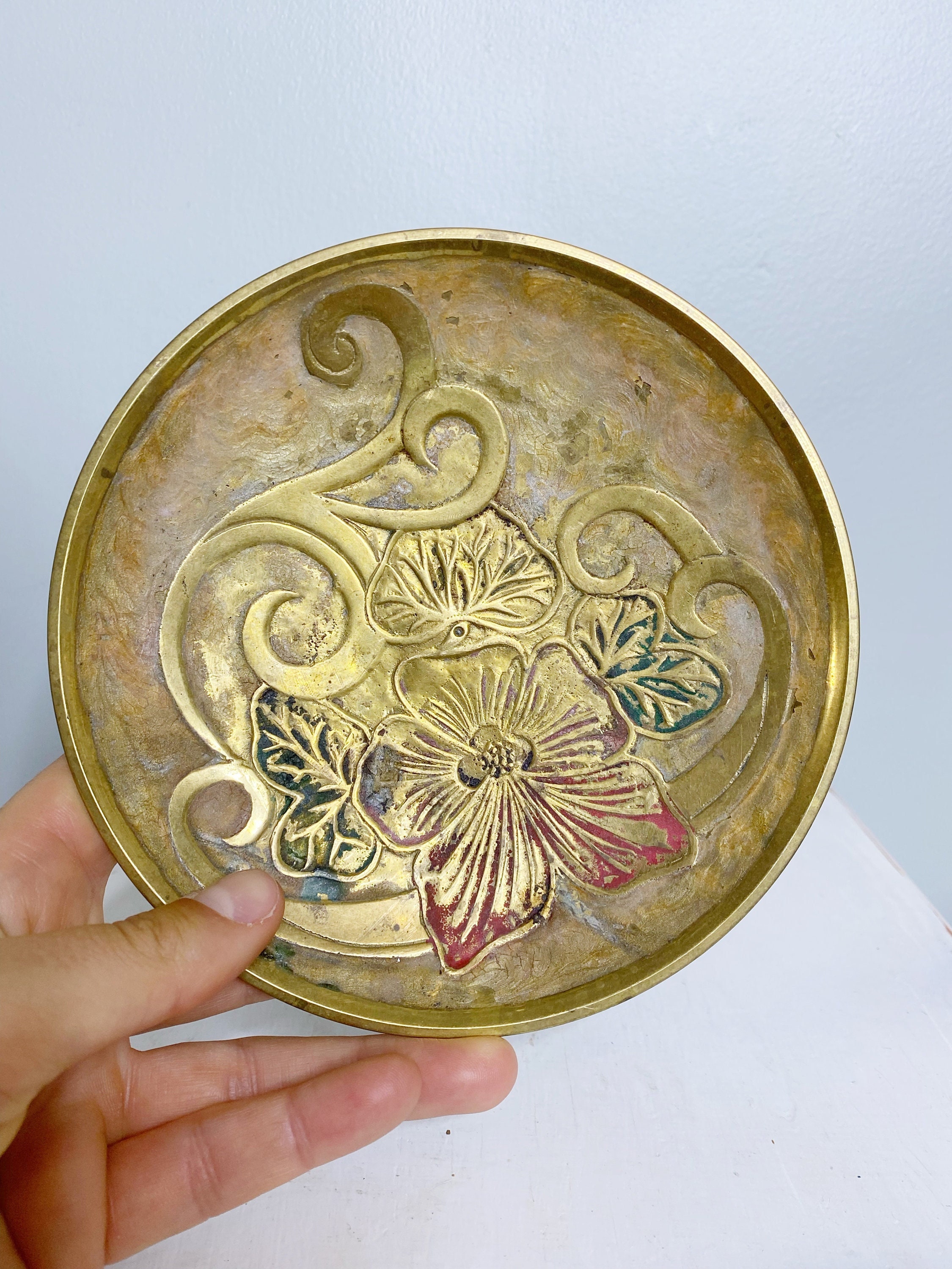 Enamel painted on brass dish