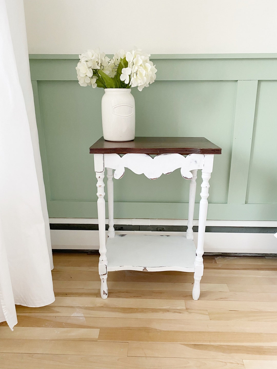 Antique Hand Painted Wooden Side Table, Unique French Antique End Table
