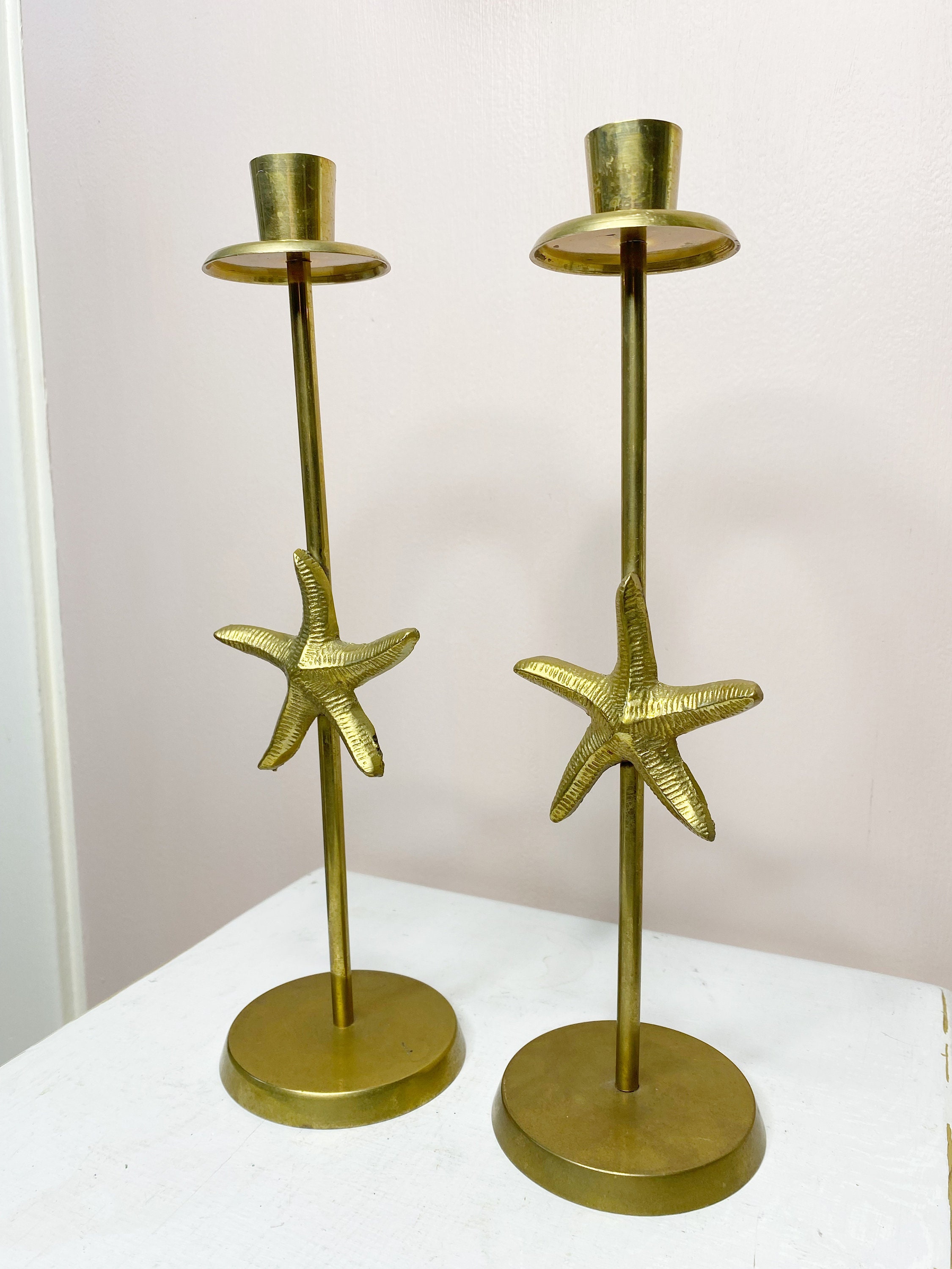 Tall Starfish Candle Holders Brass Candlestick Holders Etsy
