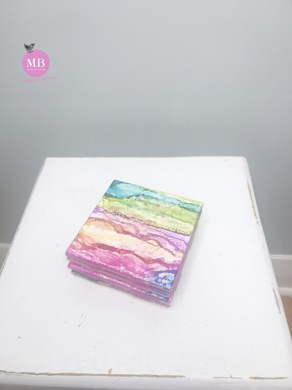 Handmade coaster set, multicolor coasters, tile square coaster