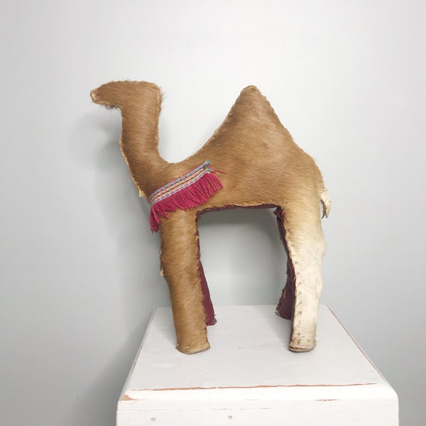 Vintage standing camel, Camel leather statue, boho decor