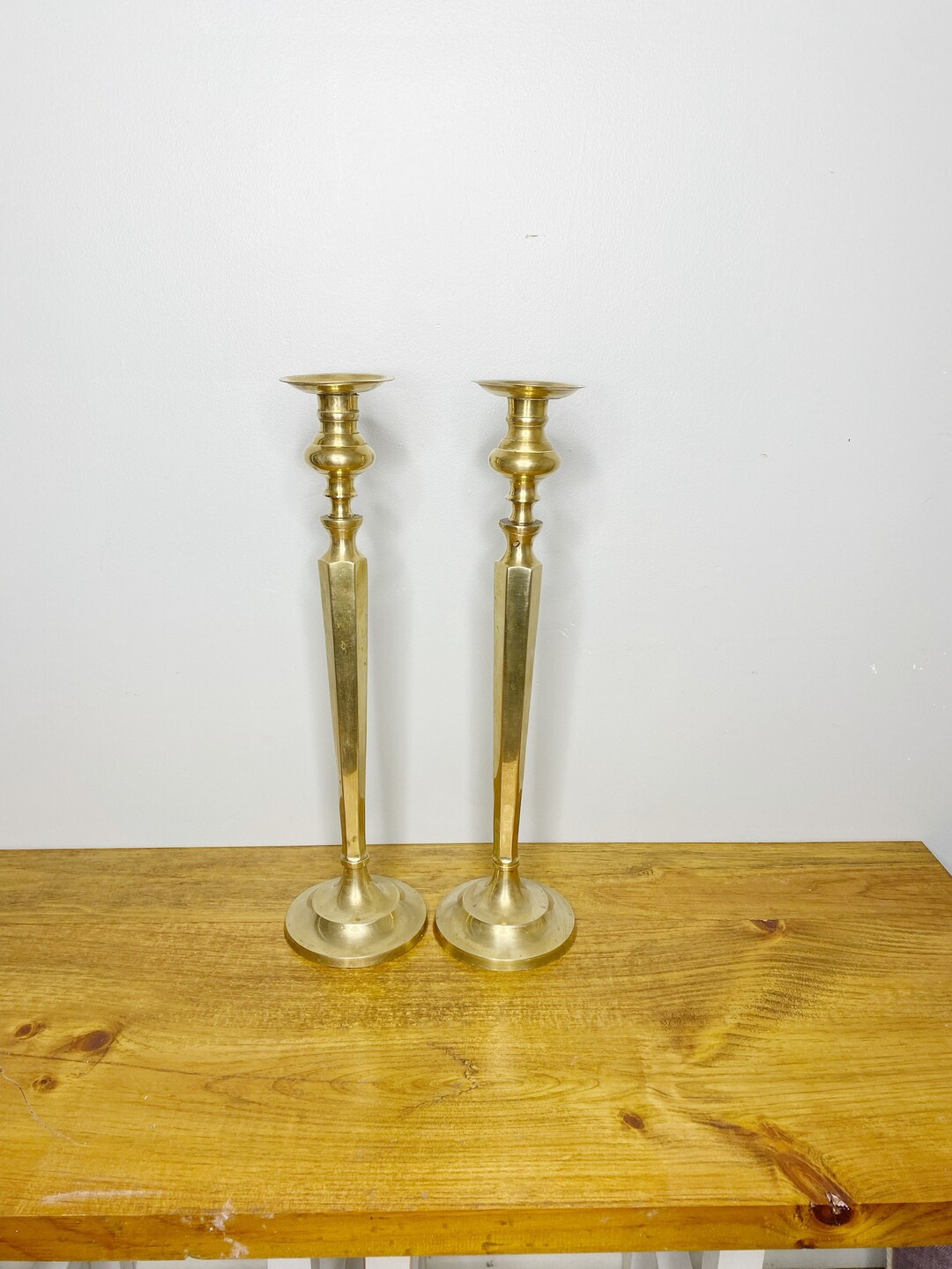 Tall Brass Candle Holder Made in India, Vintage Pair of Taper Candle