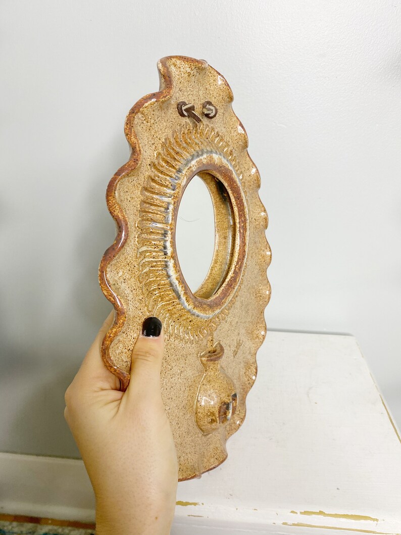 ADIA clay wall hanging mirror, vintage handmade ceramic wall art image 8