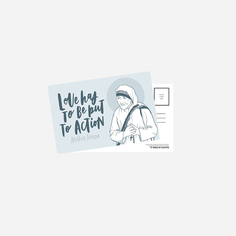 Mother Teresa Postcard Love Has To Be Put to Action Catholic Design Postcard