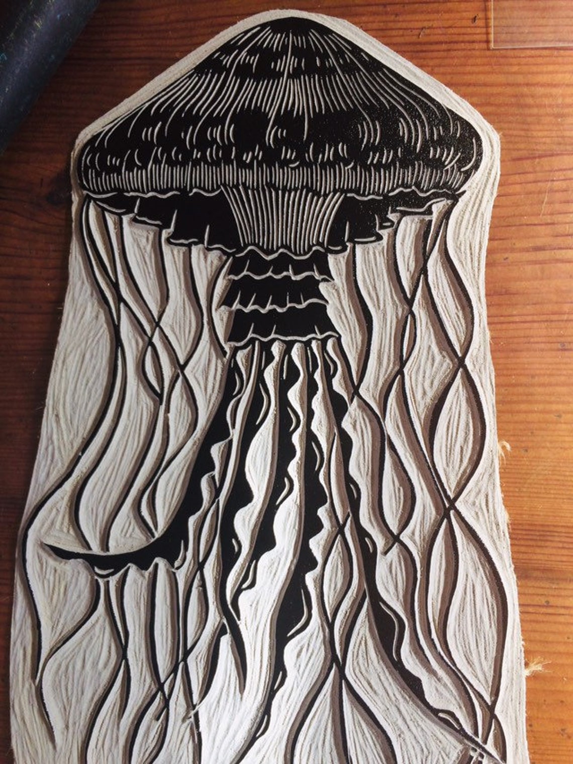 Original Jellyfish Hand Carved Lino Print Etsy