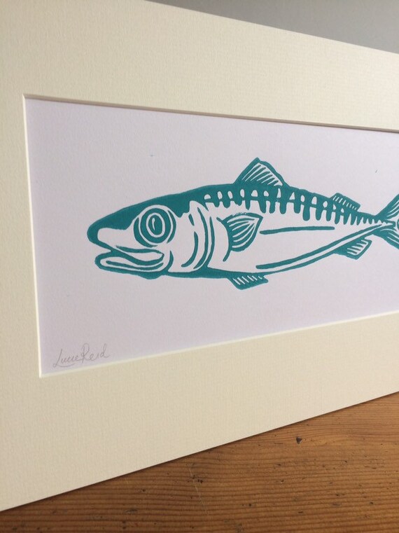 Fish Fishing Food and Drink Limited Edition Lino Print of Mackerel ...
