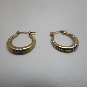 Vtg 14K White & Yellow Gold Hoop Pierced Earrings