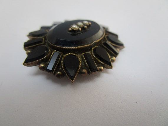 19th C Antique Edwardian 14K Gold & Black Onyx Br… - image 4