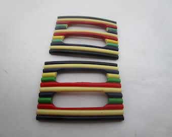 Antique Multi Colored Hard Plastic Dress Buckle Lot of 2