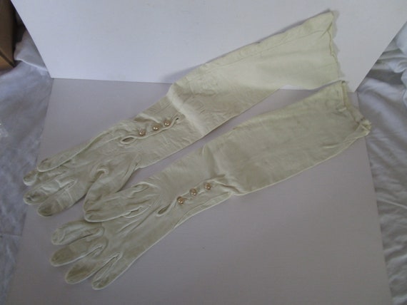 Vintage Women's Long Kid (Leather) Gloves Pearl B… - image 1