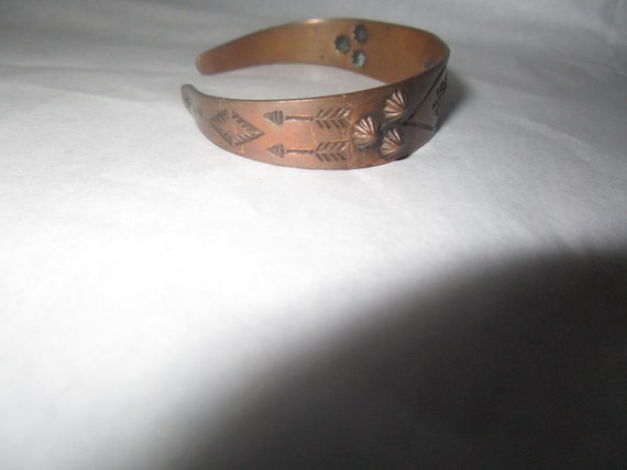 Old Native American Engraved Copper Cuff Bracelet - image 2