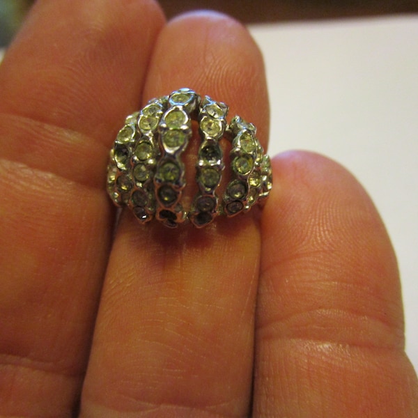 Antique Fancy Sterling Silver & Cluster Rhinestone Cocktail Ring