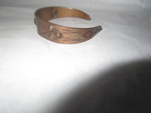 Old Native American Engraved Copper Cuff Bracelet - image 1