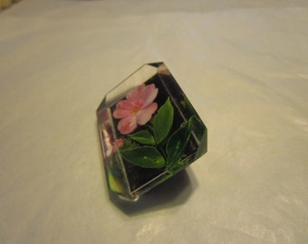 Mid Century Flower Encased in Lucite Brooch