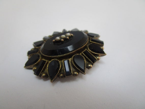 19th C Antique Edwardian 14K Gold & Black Onyx Br… - image 2