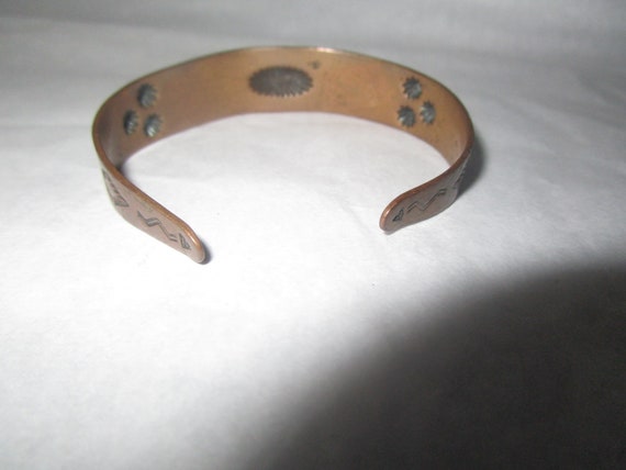 Old Native American Engraved Copper Cuff Bracelet - image 3