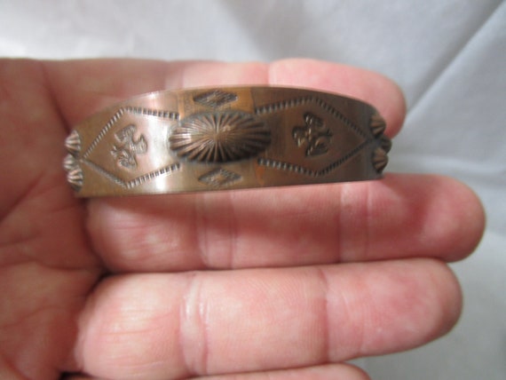 Old Native American Engraved Copper Cuff Bracelet - image 4