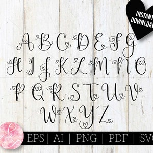 Heart Alphabet Monogram Letters, Handlettered PNG or SVG Bundle ...