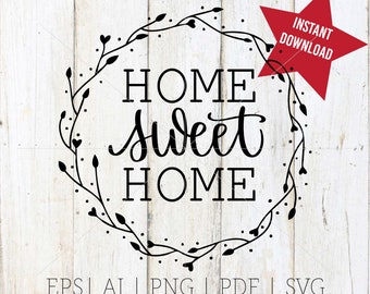 Home Sweet Home Krans SVG, Home SVG, Home Sweet Home Cut File, Handlettered svg bestand, Home decor cut file, Home decor krans svg