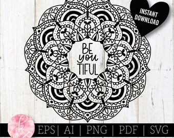 beYOUTiful mandala-svg prachtige mandala png Be You-shirt mandala ontwerp SVG