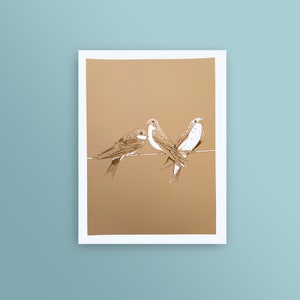 Poster di uccelli, serigrafia a 2 colori disegno di rondini formato 30x40 cm su carta Hahnemühle